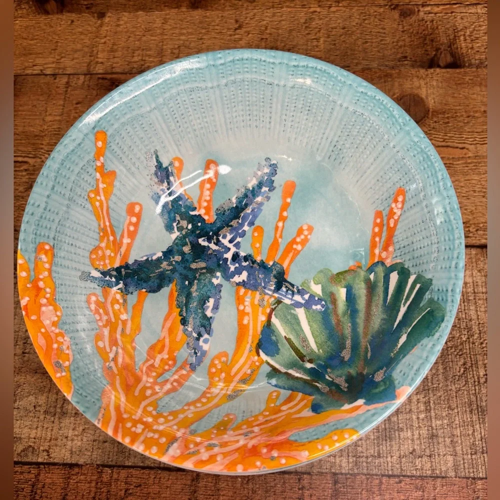 Set Of 6 Coastal Home Bowls Shell Melamine Ocean Starfish Beach Aquatica 6” EUC